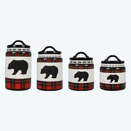 YOUNGS Ceramic Cabin Plaid Bear Canister - Set of 4 21914